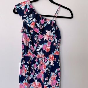 PAPER DOLL ONE SHOULDER NAVY BLUE FLORAL GIRLS ROMPER, Size 16